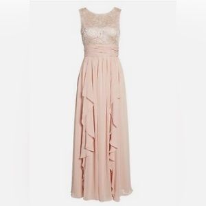 Blush Ruffle Bodice Lace Chiffon Formal Dress